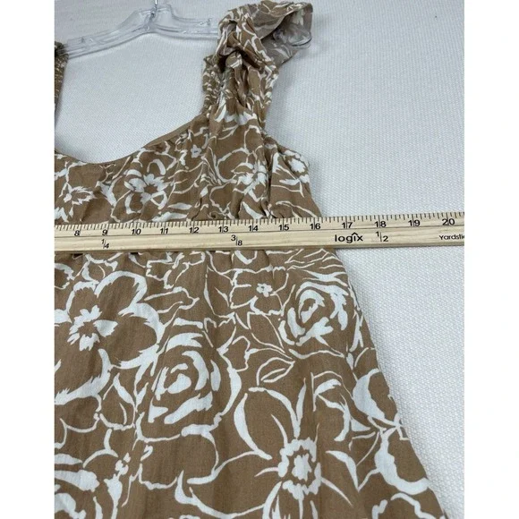 Blu Pepper Babydoll Dress Womens Size L Mini Brown Cream Floral Lined - Picture 4 of 12